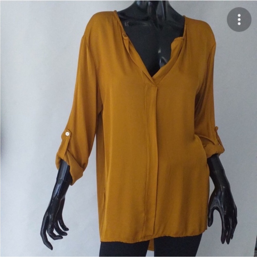 DR/2 Nordstrom Mustard Tunic Ruched Blouse